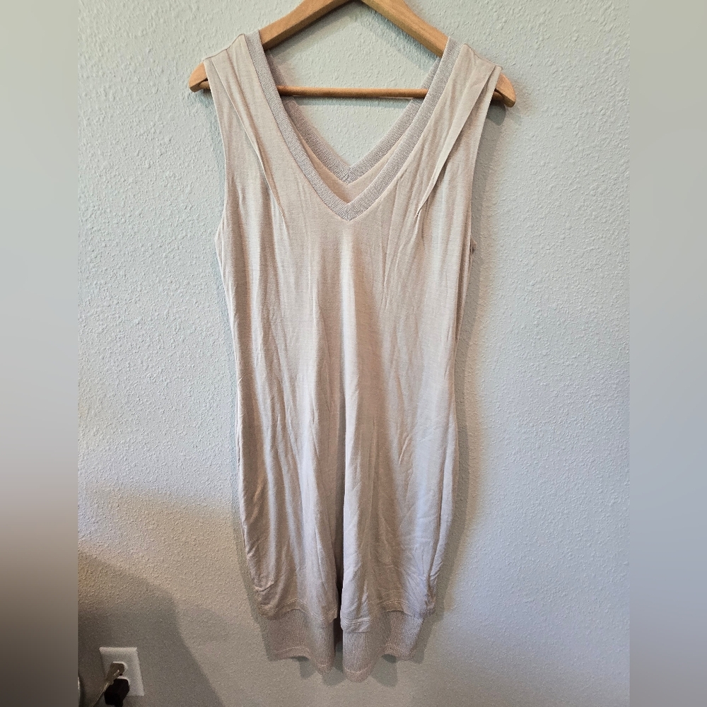 Sleeveless V-Neck Knit Dress in Light Beige